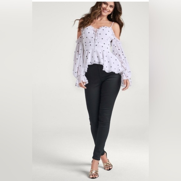 VENUS Tops - VENUS White Polka Dot Top